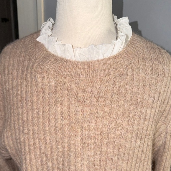 Pinch Sweaters - Pinch Beige Ribbed Sweater with Ruffle Trim